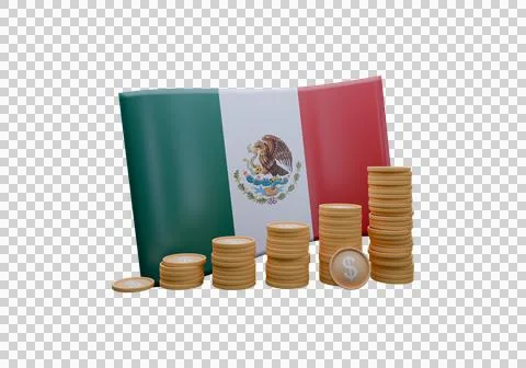 3D render illustration of Mexico flag and currency called Peso Stock Illustration