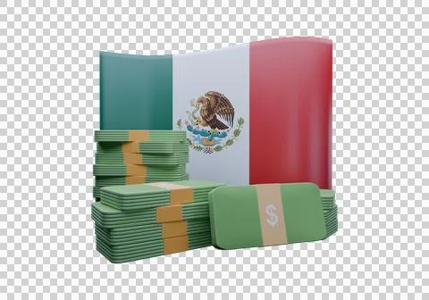 3D render illustration of Mexico flag and currency called Peso Stock Illustration