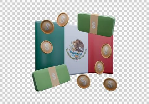 3D render illustration of Mexico flag and currency called Peso Stock Illustration
