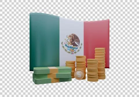 3D render illustration of Mexico flag and currency called Peso Stock Illustration
