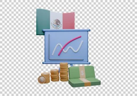 3D render illustration of Mexico flag and currency called Peso Illustrazione stock