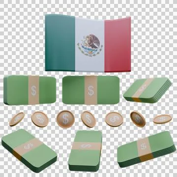 3D render illustration of Mexico flag and currency called Peso Stock Illustration