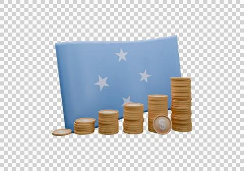 3D render illustration of Micronesia flag and currency called Dollar Stock Illustration