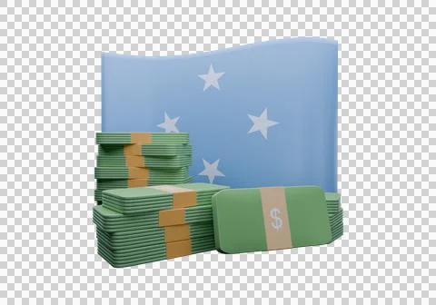3D render illustration of Micronesia flag and currency called Dollar Stock Illustration