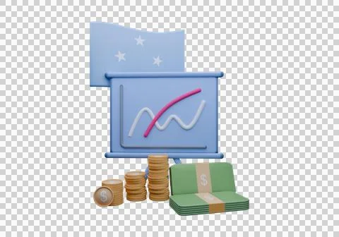 3D render illustration of Micronesia flag and currency called Dollar Stock Illustration