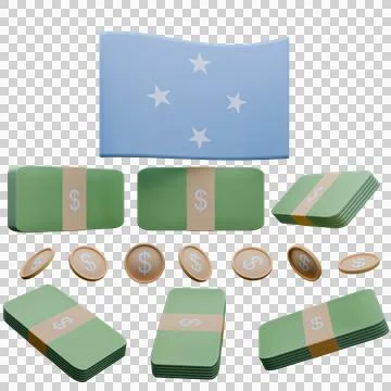3D render illustration of Micronesia flag and currency called Dollar Stock Illustration