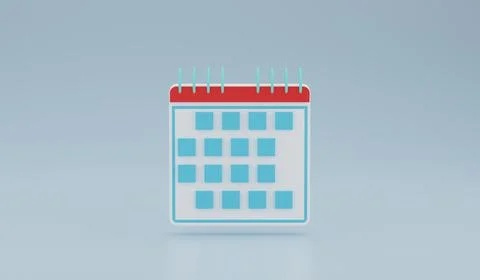 3d render illustration. Minimal desk calendar on light blue background. Illustrazione stock