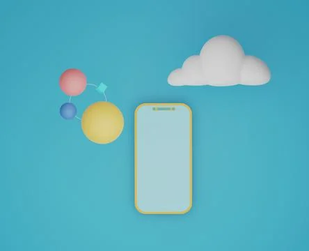 3d render illustration Mobile phone in yellow case Mock-Up on Blue Stock Illustration