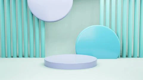 3D render illustration, Mock up podium for product presentation, pastel blue Stock Illustration