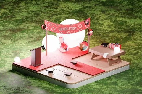 3D render illustration of modern space for graduation. Isometric view Stock Illustration