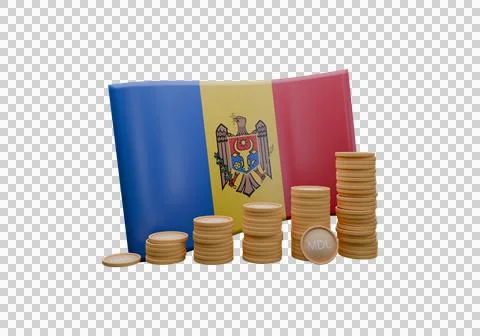 3D render illustration of Moldova flag and currency called Leu Stock Illustration