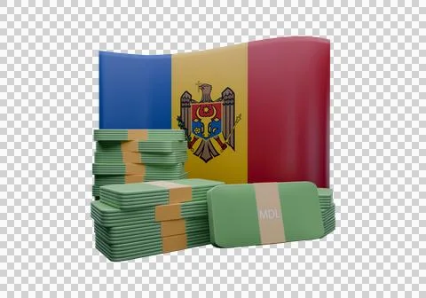 3D render illustration of Moldova flag and currency called Leu Stock Illustration