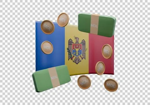 3D render illustration of Moldova flag and currency called Leu Stock Illustration