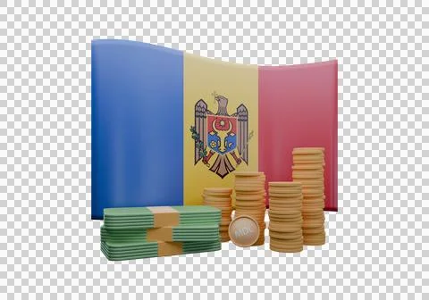 3D render illustration of Moldova flag and currency called Leu Stock Illustration