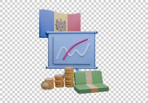 3D render illustration of Moldova flag and currency called Leu Stock Illustration