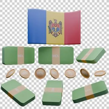 3D render illustration of Moldova flag and currency called Leu Stock Illustration