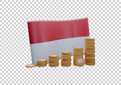 3D render illustration of Monaco flag and currency called Euro Stock Illustration