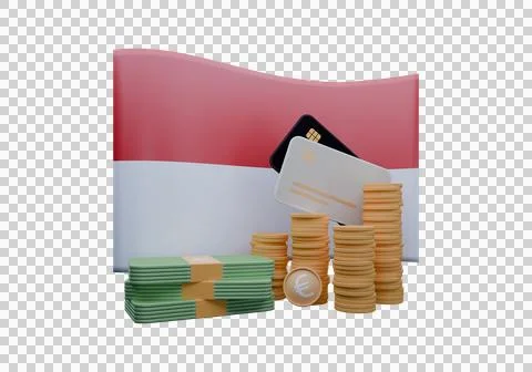 3D render illustration of Monaco flag and currency called Euro Stock Illustration