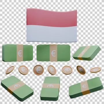 3D render illustration of Monaco flag and currency called Euro Stock Illustration