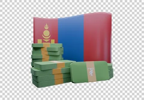 3D render illustration of Mongolia flag and currency called Tugrik Stock Illustration
