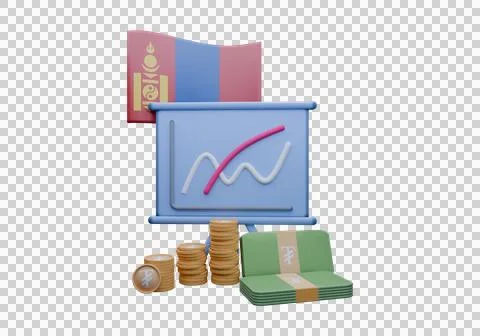 3D render illustration of Mongolia flag and currency called Tugrik Stock Illustration