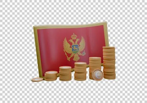 3D render illustration of Montenegro flag and currency called Euro Stock Illustration
