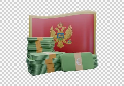 3D render illustration of Montenegro flag and currency called Euro Stockillustratie