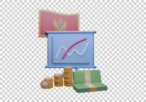 3D render illustration of Montenegro flag and currency called Euro Stockillustratie