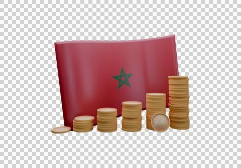 3D render illustration of Morocco flag and currency called Dirham Stock Illustration