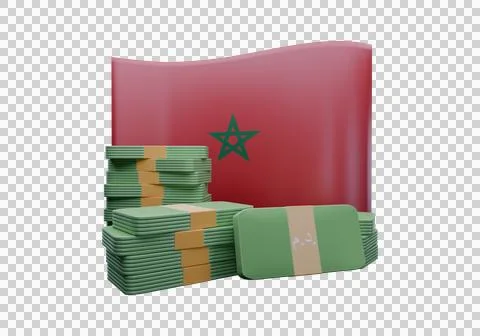 3D render illustration of Morocco flag and currency called Dirham Stock Illustration