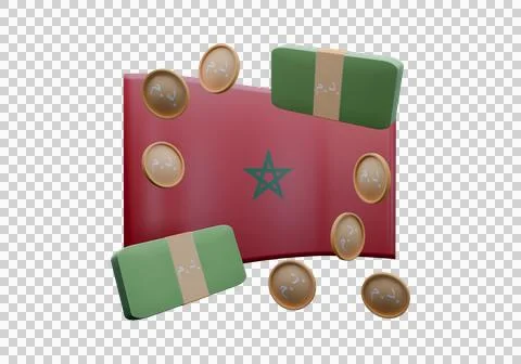 3D render illustration of Morocco flag and currency called Dirham Stock Illustration