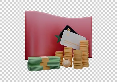 3D render illustration of Morocco flag and currency called Dirham Stock Illustration
