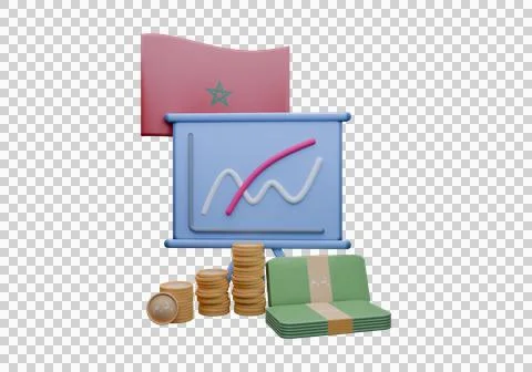 3D render illustration of Morocco flag and currency called Dirham Illustrazione stock