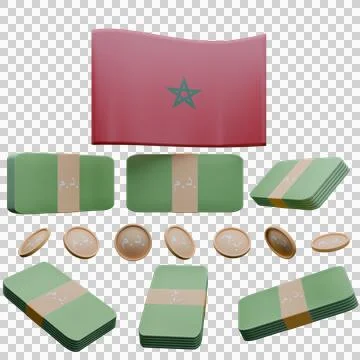 3D render illustration of Morocco flag and currency called Dirham Stock Illustration