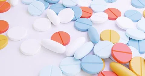 3d render illustration multicolored tablets of different shapes are lying on イラスト素材