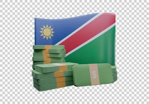 3D render illustration of Namibia flag and currency called Dollar Stock Illustration