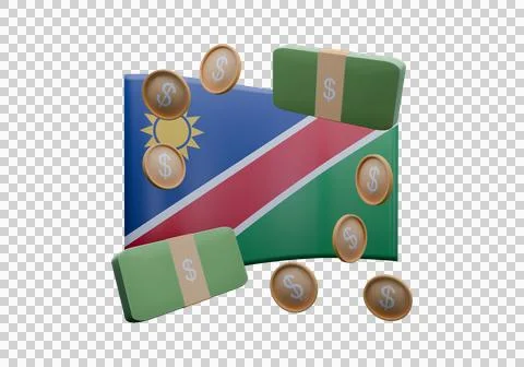3D render illustration of Namibia flag and currency called Dollar Stock Illustration