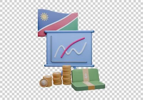 3D render illustration of Namibia flag and currency called Dollar Stock Illustration