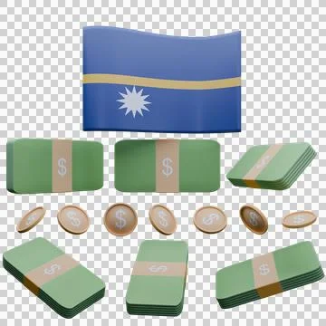 3D render illustration of Nauru flag and currency called Dollar Stock Illustration