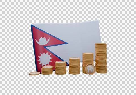 3D render illustration of Nepal flag and currency called Rupee Stock Illustration