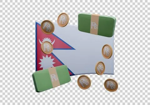 3D render illustration of Nepal flag and currency called Rupee Stock Illustration