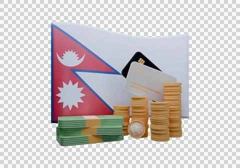 3D render illustration of Nepal flag and currency called Rupee Stock Illustration