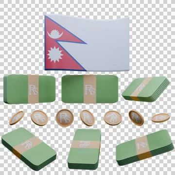 3D render illustration of Nepal flag and currency called Rupee Stock Illustration