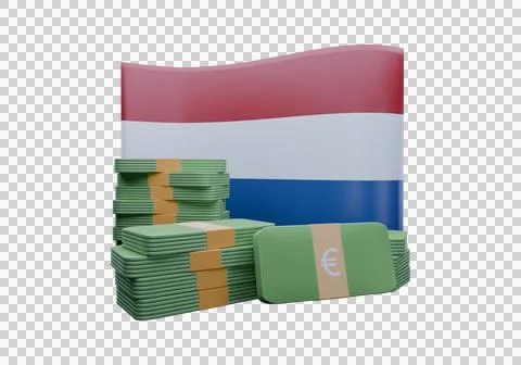 3D render illustration of Netherlands flag and currency called Euro Stock Illustration