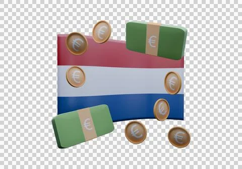 3D render illustration of Netherlands flag and currency called Euro Stock Illustration