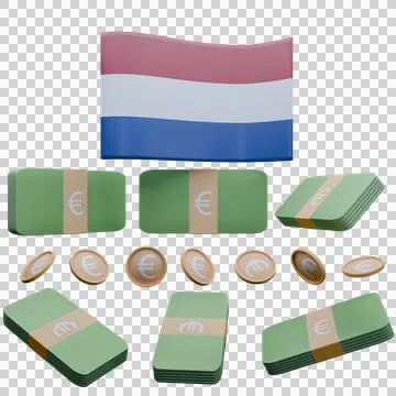 3D render illustration of Netherlands flag and currency called Euro Stock Illustration