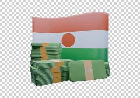 3D render illustration of Niger flag and currency called CFA Franc Stockillustratie