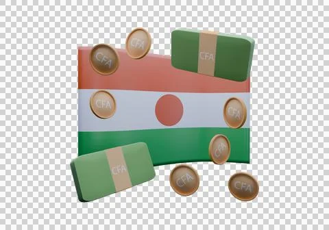 3D render illustration of Niger flag and currency called CFA Franc Stock Illustration