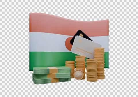 3D render illustration of Niger flag and currency called CFA Franc Stock Illustration