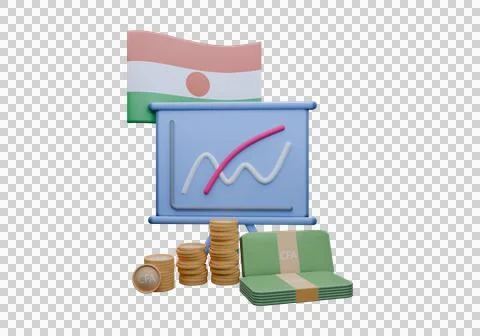 3D render illustration of Niger flag and currency called CFA Franc Stock Illustration